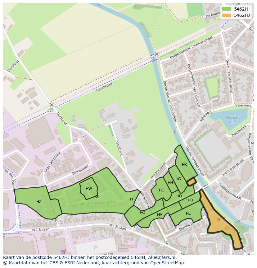 Afbeelding van het postcodegebied 5462 HJ op de kaart.