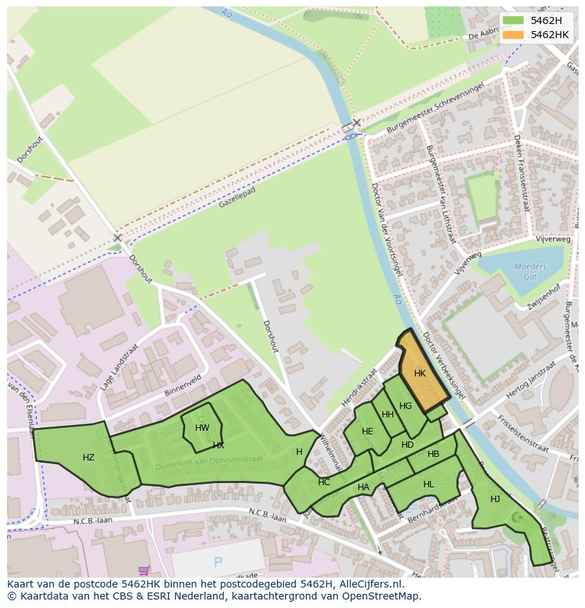 Afbeelding van het postcodegebied 5462 HK op de kaart.