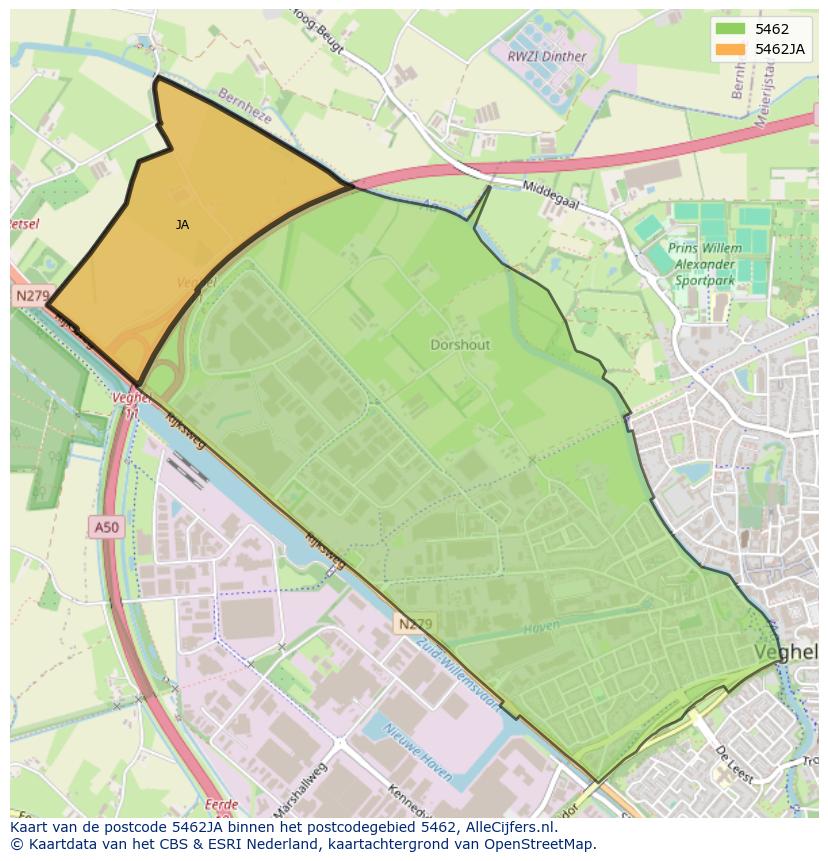 Afbeelding van het postcodegebied 5462 JA op de kaart.