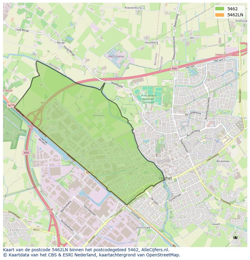 Afbeelding van het postcodegebied 5462 LN op de kaart.