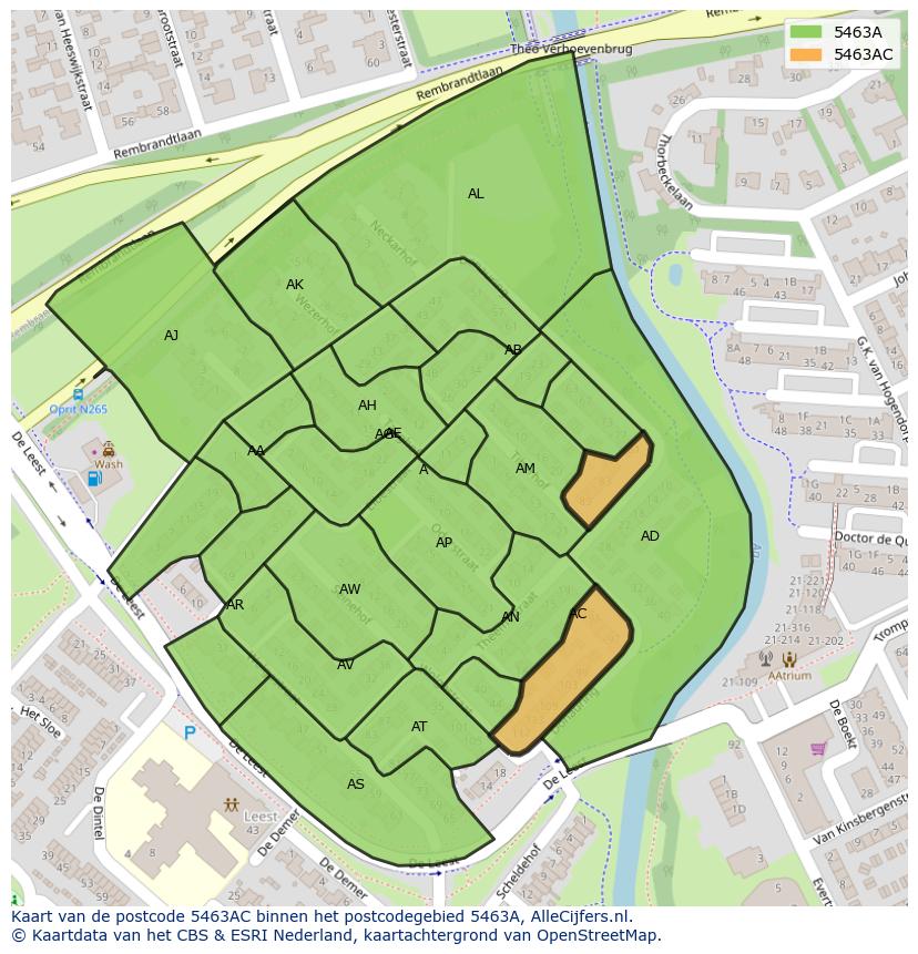 Afbeelding van het postcodegebied 5463 AC op de kaart.