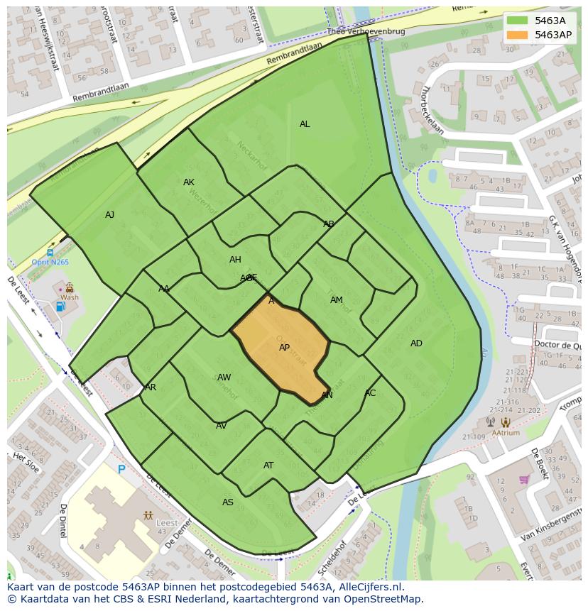 Afbeelding van het postcodegebied 5463 AP op de kaart.