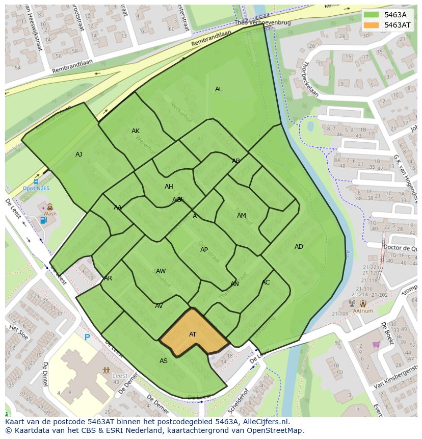 Afbeelding van het postcodegebied 5463 AT op de kaart.