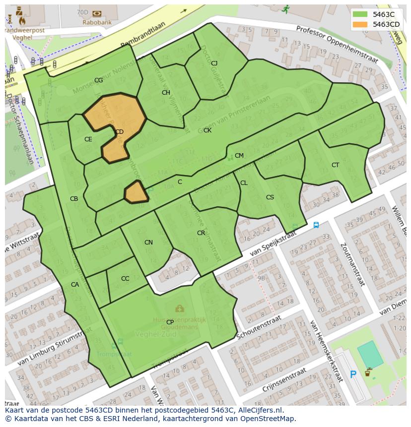 Afbeelding van het postcodegebied 5463 CD op de kaart.