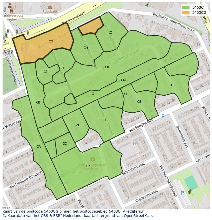 Afbeelding van het postcodegebied 5463 CG op de kaart.