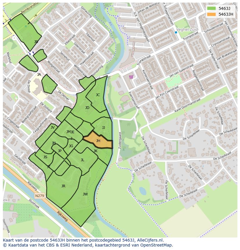 Afbeelding van het postcodegebied 5463 JH op de kaart.