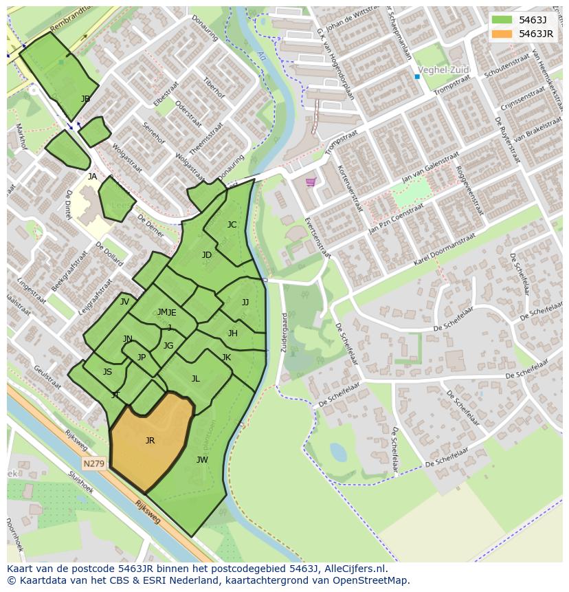 Afbeelding van het postcodegebied 5463 JR op de kaart.