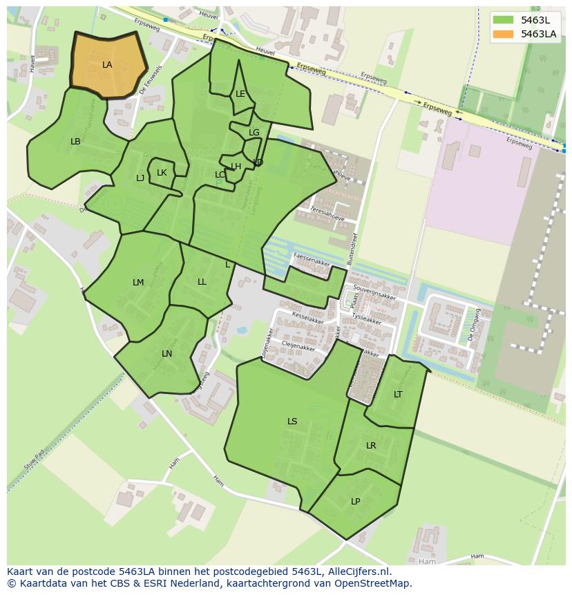 Afbeelding van het postcodegebied 5463 LA op de kaart.