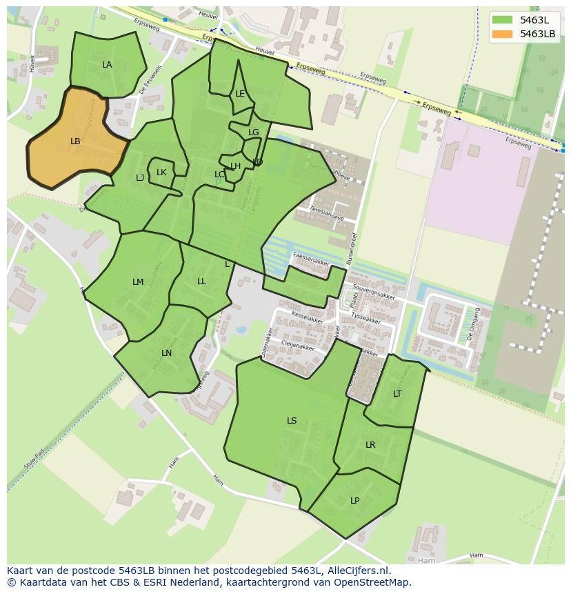 Afbeelding van het postcodegebied 5463 LB op de kaart.
