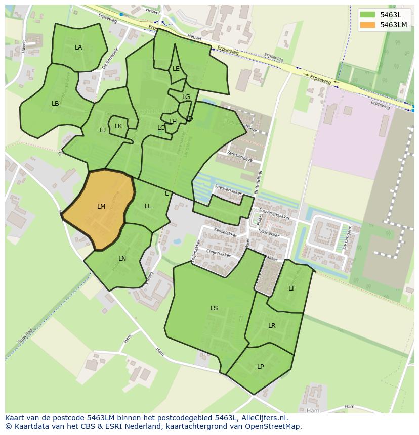 Afbeelding van het postcodegebied 5463 LM op de kaart.