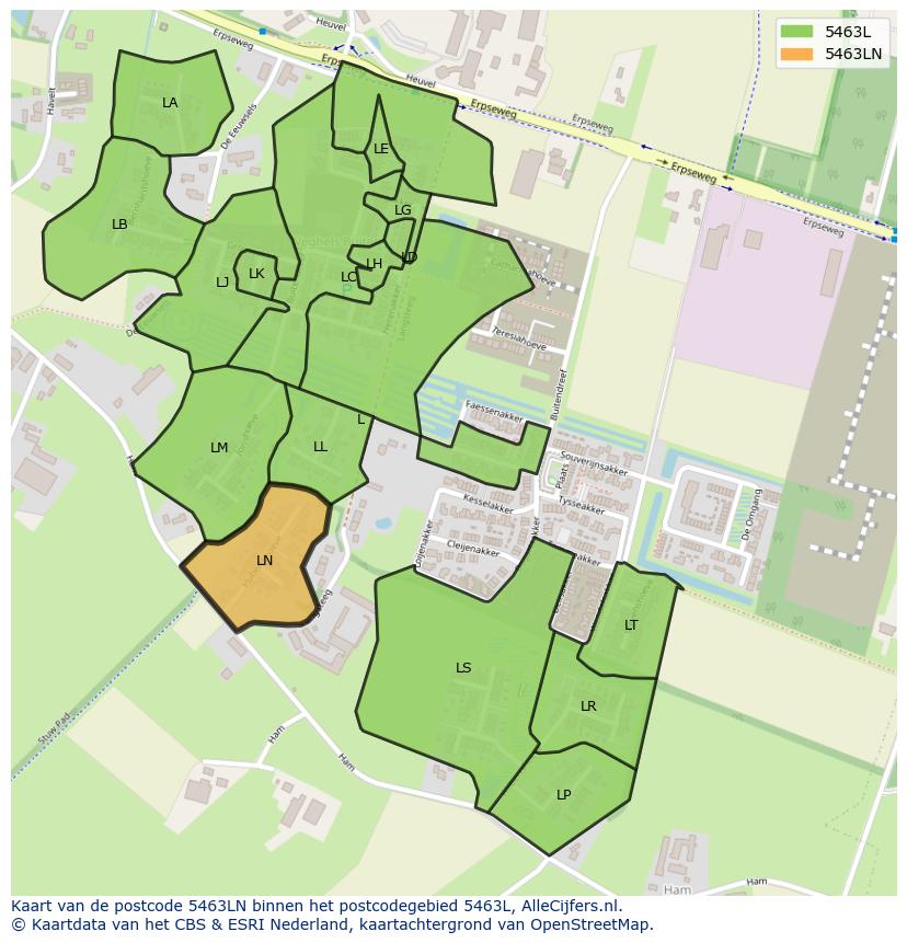 Afbeelding van het postcodegebied 5463 LN op de kaart.