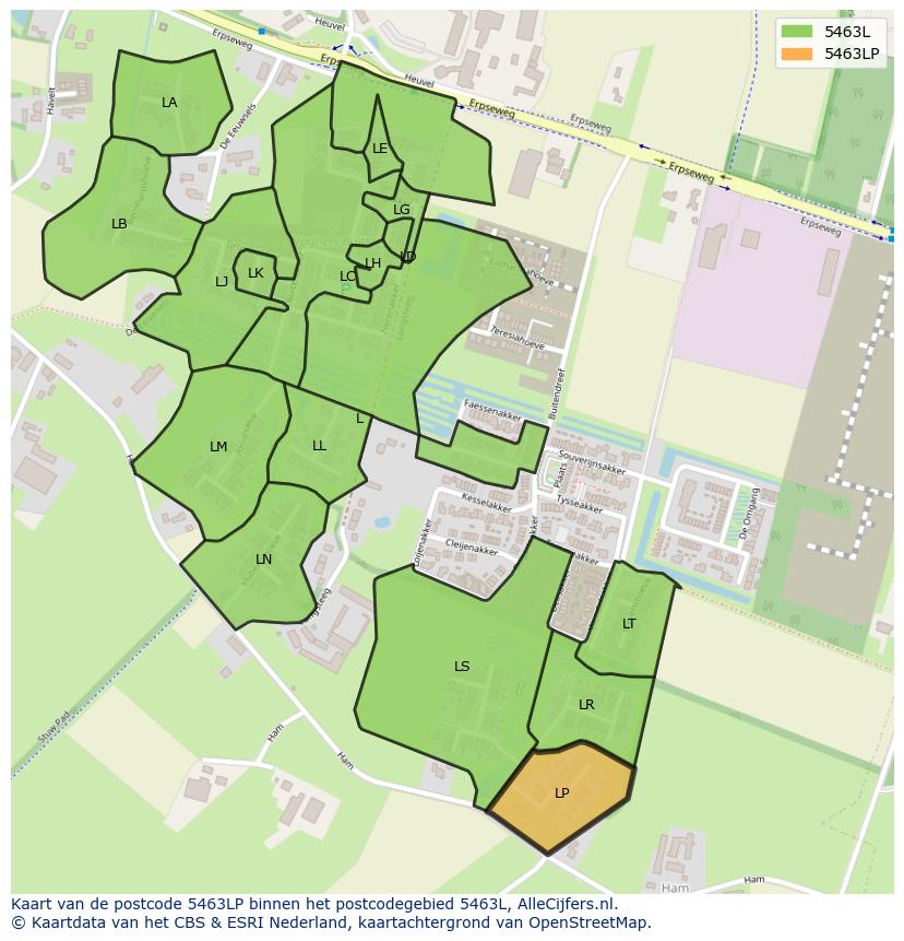 Afbeelding van het postcodegebied 5463 LP op de kaart.