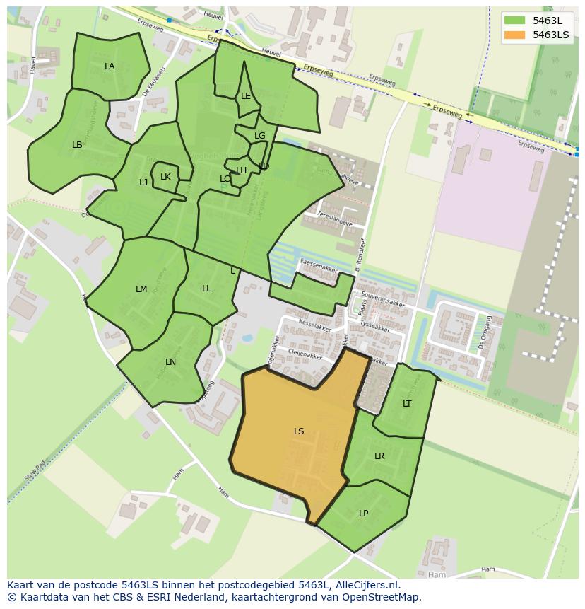 Afbeelding van het postcodegebied 5463 LS op de kaart.