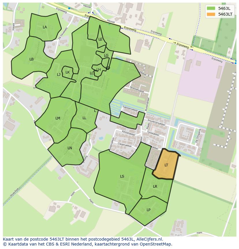 Afbeelding van het postcodegebied 5463 LT op de kaart.