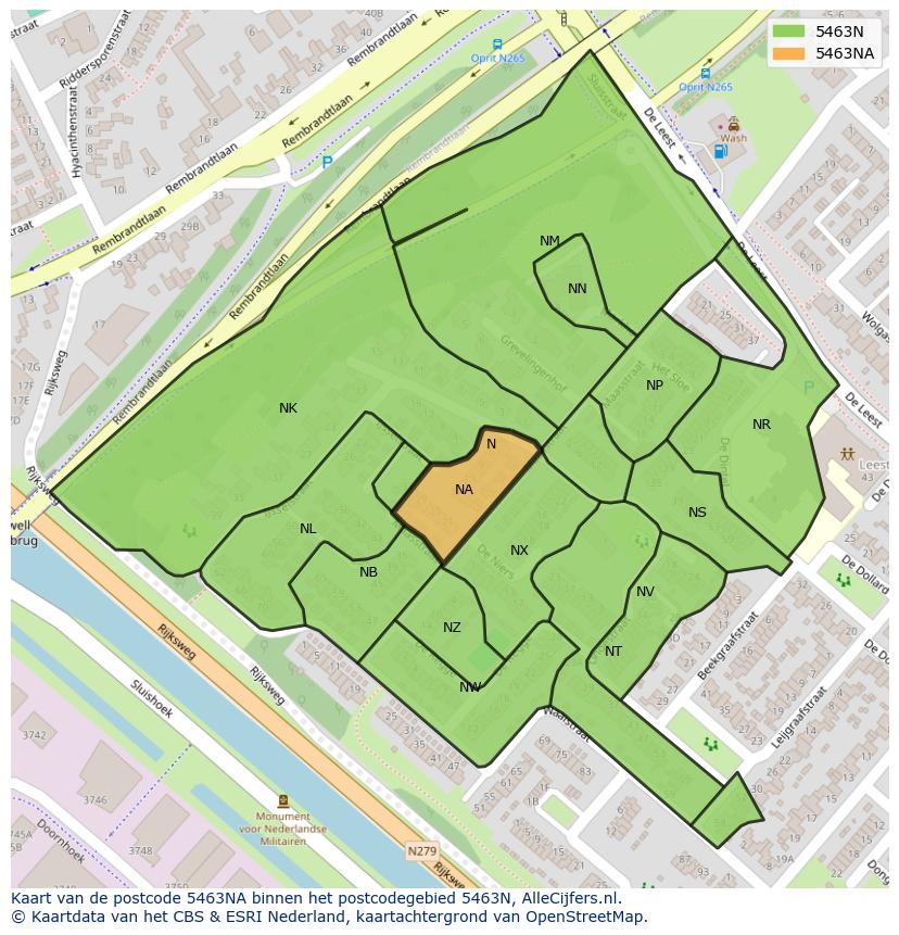Afbeelding van het postcodegebied 5463 NA op de kaart.