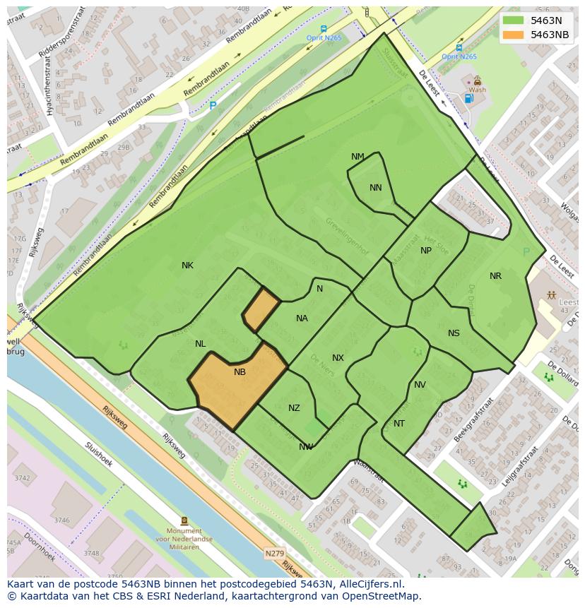 Afbeelding van het postcodegebied 5463 NB op de kaart.