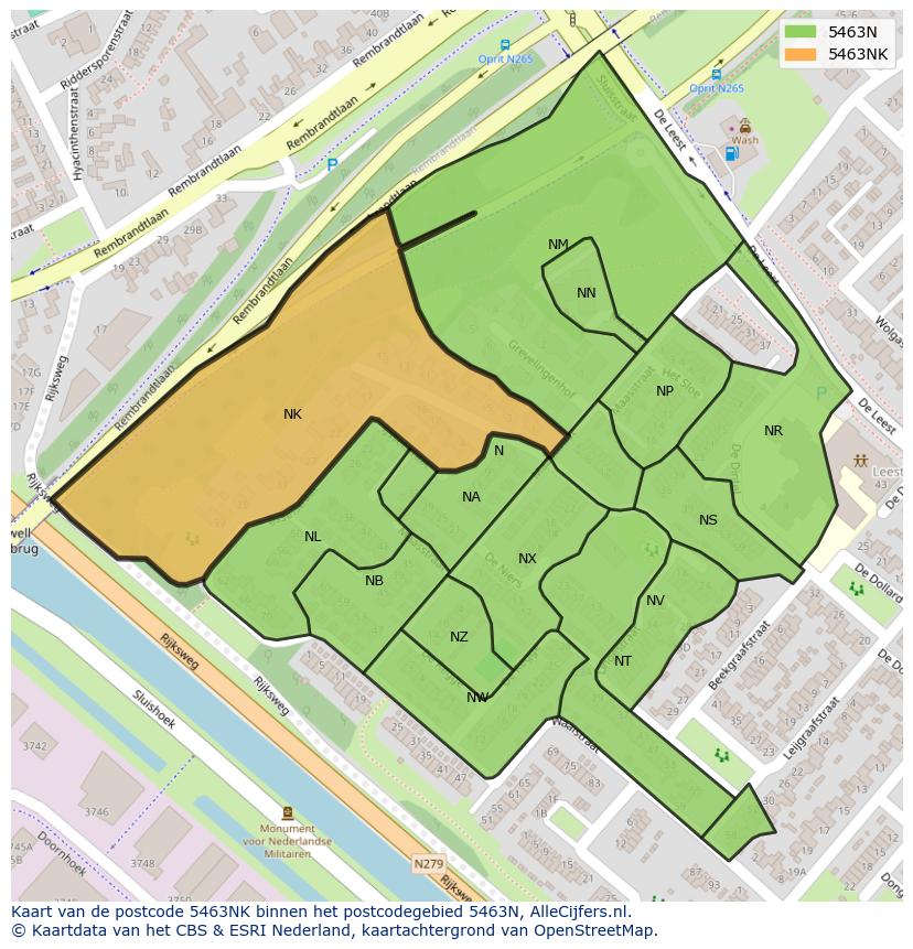 Afbeelding van het postcodegebied 5463 NK op de kaart.