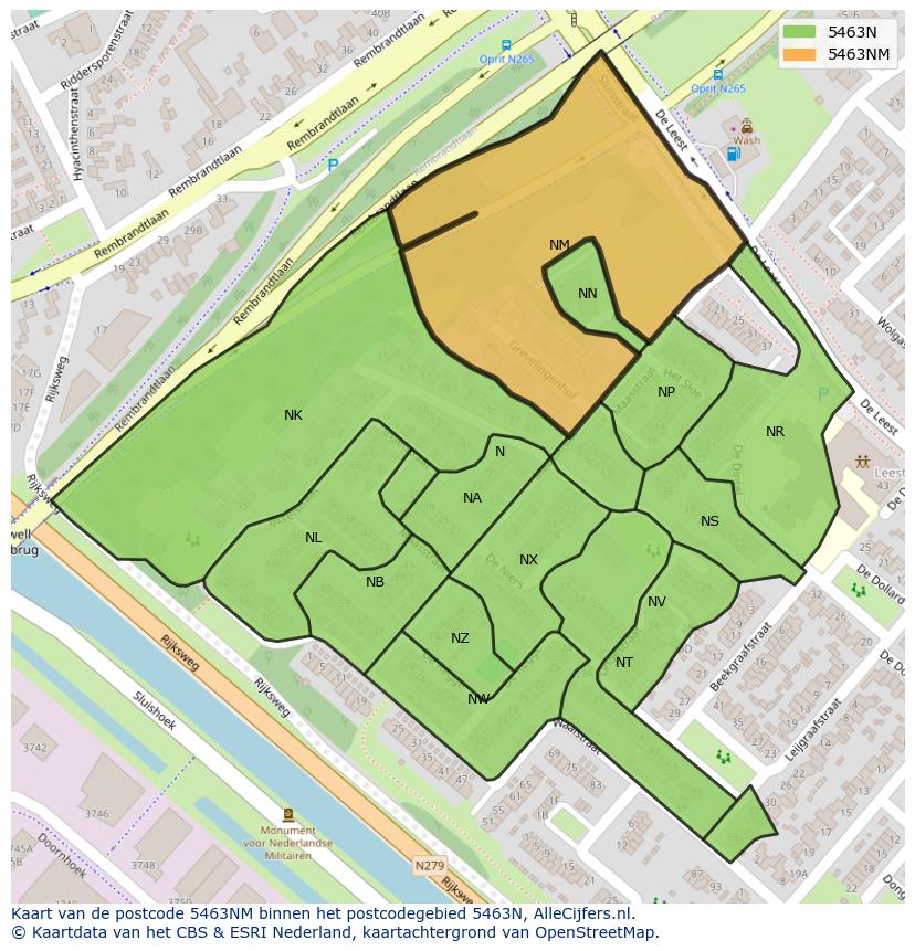 Afbeelding van het postcodegebied 5463 NM op de kaart.