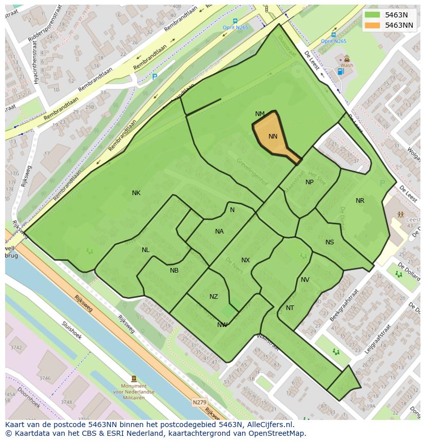 Afbeelding van het postcodegebied 5463 NN op de kaart.