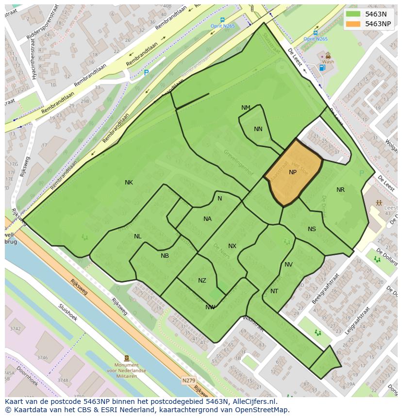 Afbeelding van het postcodegebied 5463 NP op de kaart.