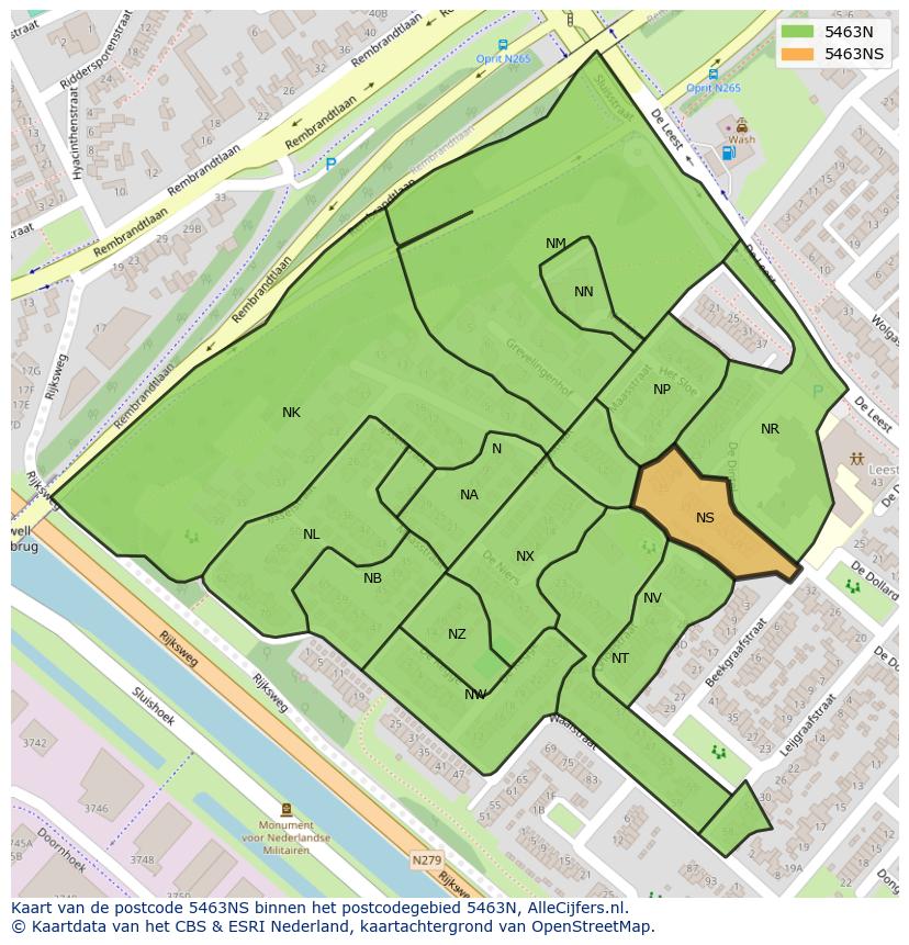 Afbeelding van het postcodegebied 5463 NS op de kaart.