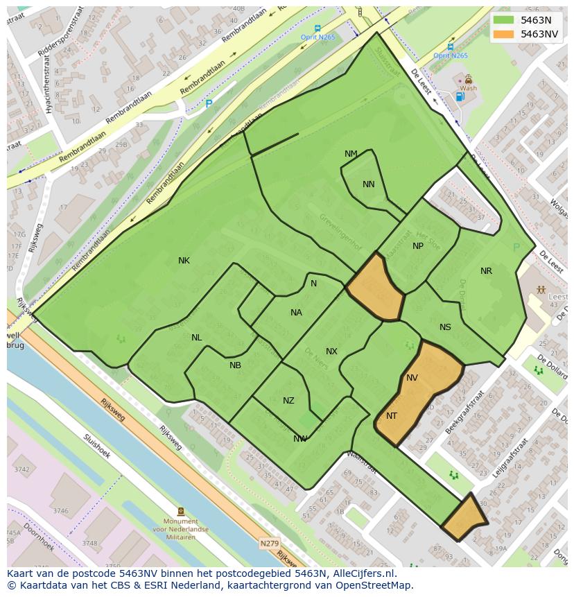 Afbeelding van het postcodegebied 5463 NV op de kaart.