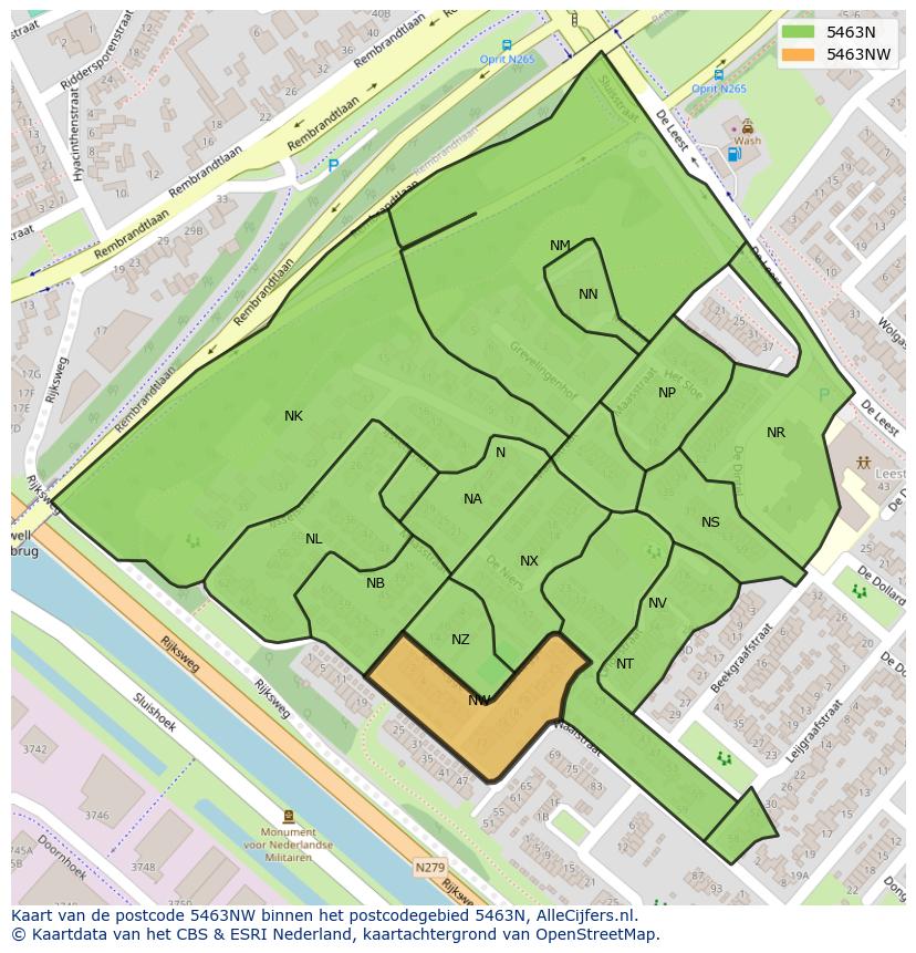 Afbeelding van het postcodegebied 5463 NW op de kaart.