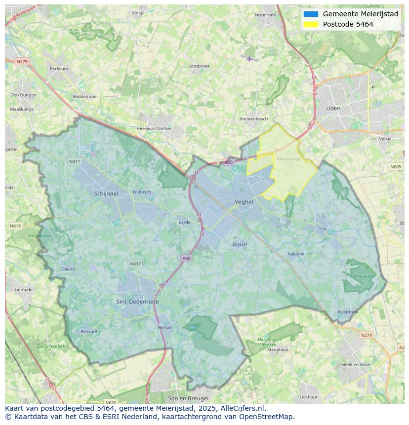 Afbeelding van het postcodegebied 5464 op de kaart.