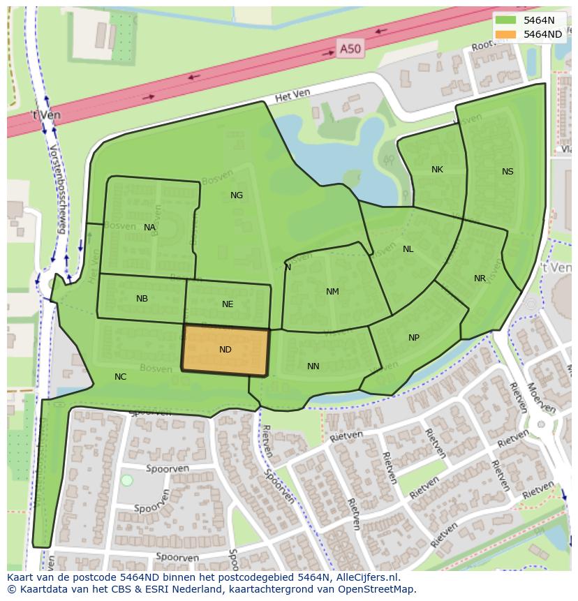 Afbeelding van het postcodegebied 5464 ND op de kaart.