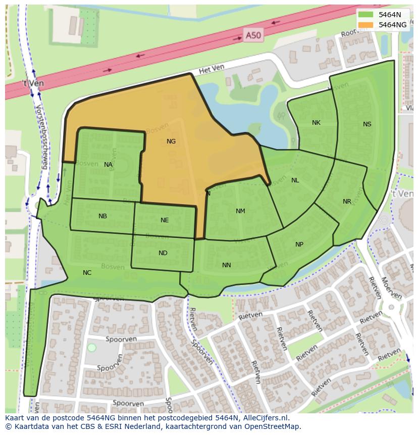 Afbeelding van het postcodegebied 5464 NG op de kaart.