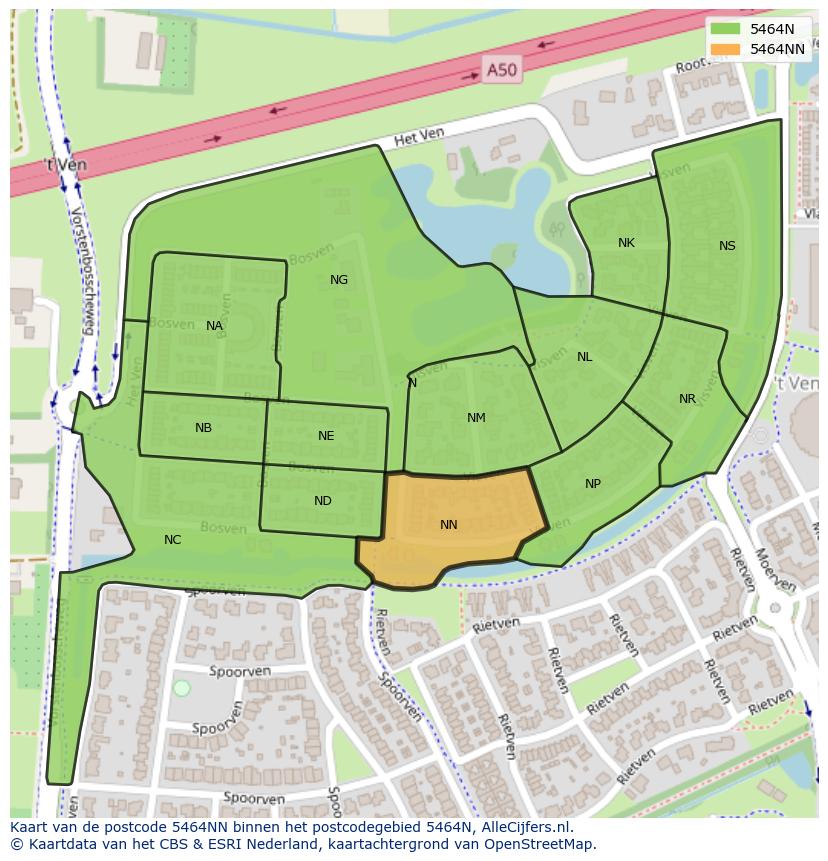 Afbeelding van het postcodegebied 5464 NN op de kaart.