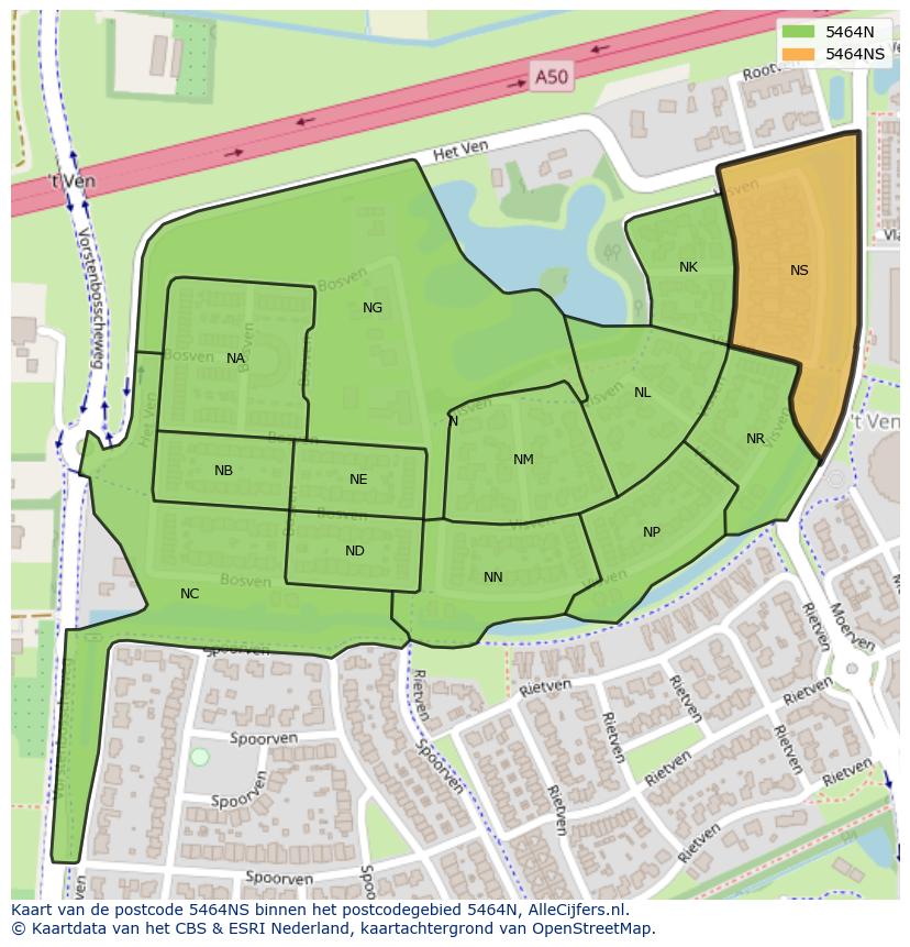 Afbeelding van het postcodegebied 5464 NS op de kaart.