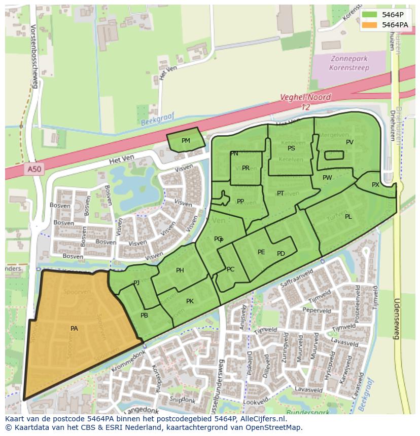 Afbeelding van het postcodegebied 5464 PA op de kaart.