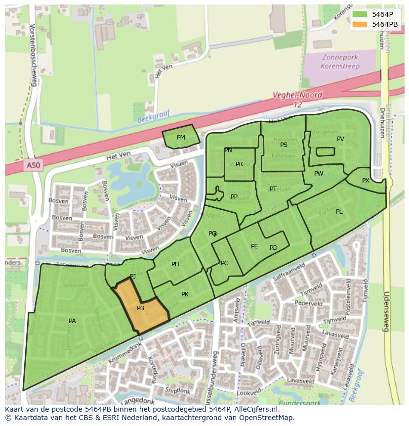 Afbeelding van het postcodegebied 5464 PB op de kaart.