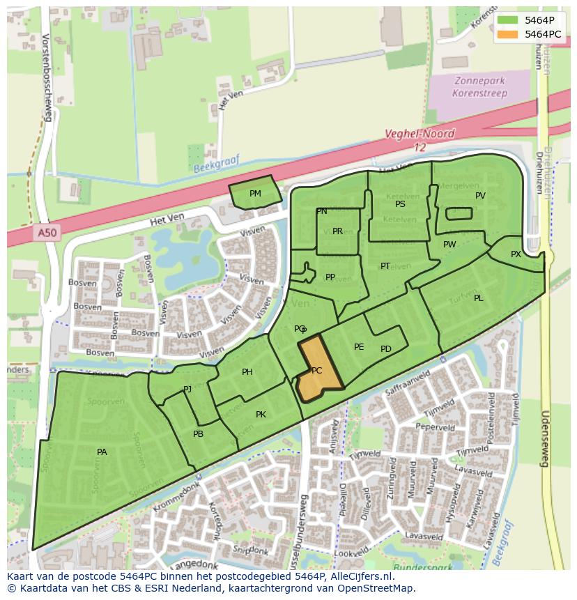 Afbeelding van het postcodegebied 5464 PC op de kaart.