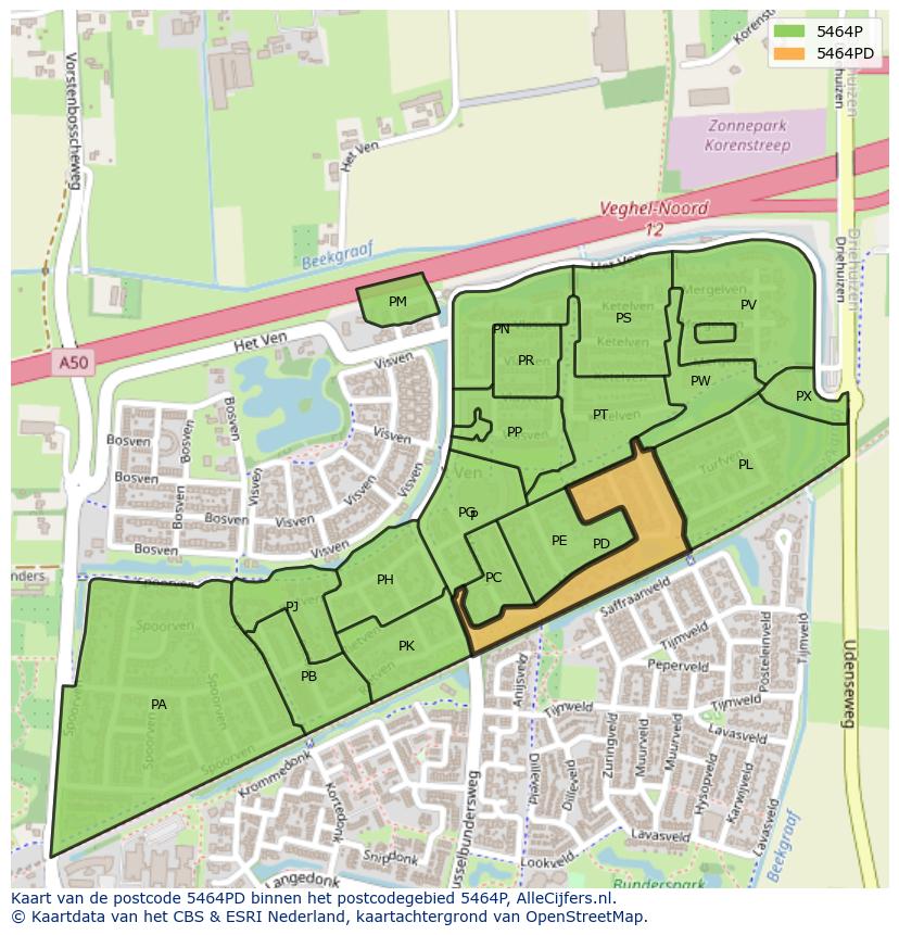 Afbeelding van het postcodegebied 5464 PD op de kaart.