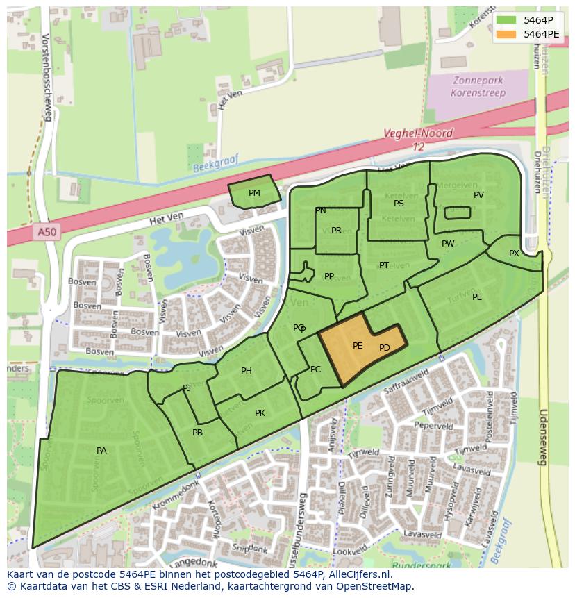 Afbeelding van het postcodegebied 5464 PE op de kaart.