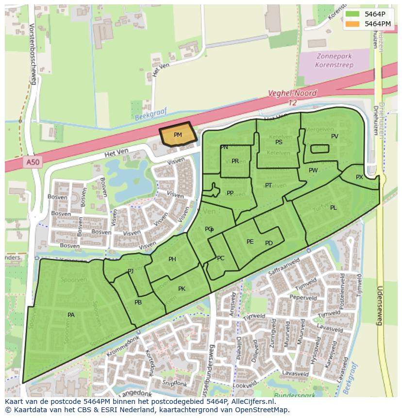 Afbeelding van het postcodegebied 5464 PM op de kaart.