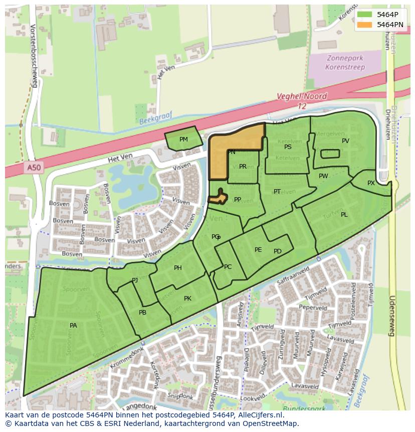 Afbeelding van het postcodegebied 5464 PN op de kaart.
