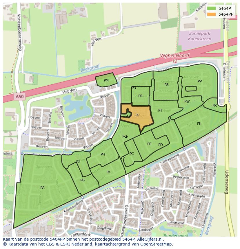 Afbeelding van het postcodegebied 5464 PP op de kaart.