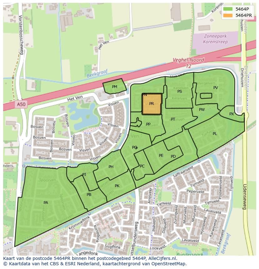 Afbeelding van het postcodegebied 5464 PR op de kaart.