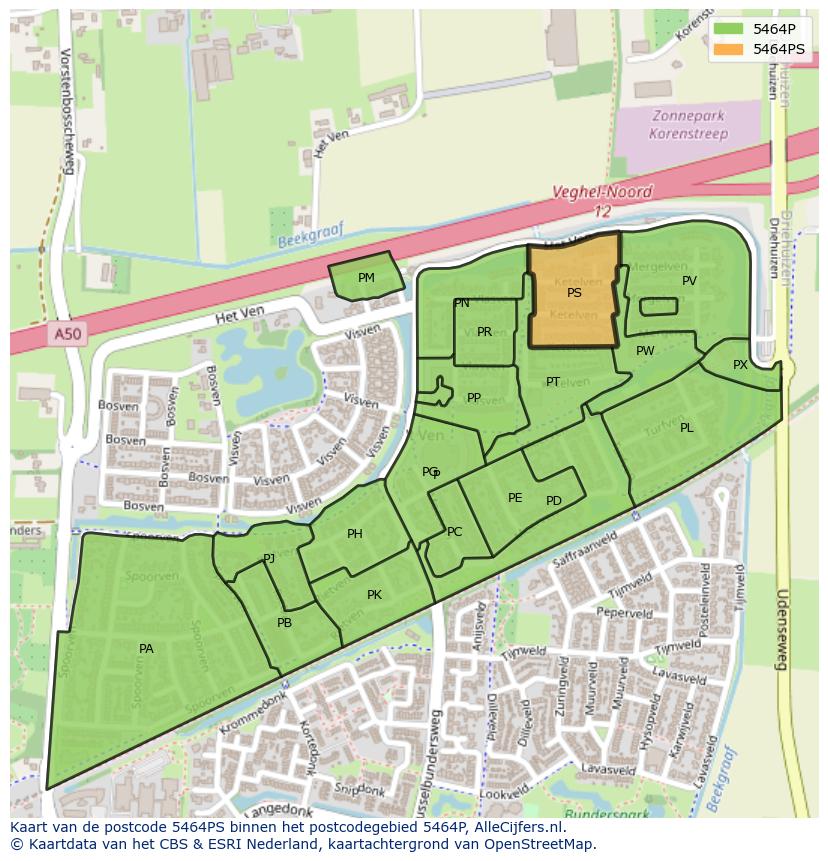 Afbeelding van het postcodegebied 5464 PS op de kaart.