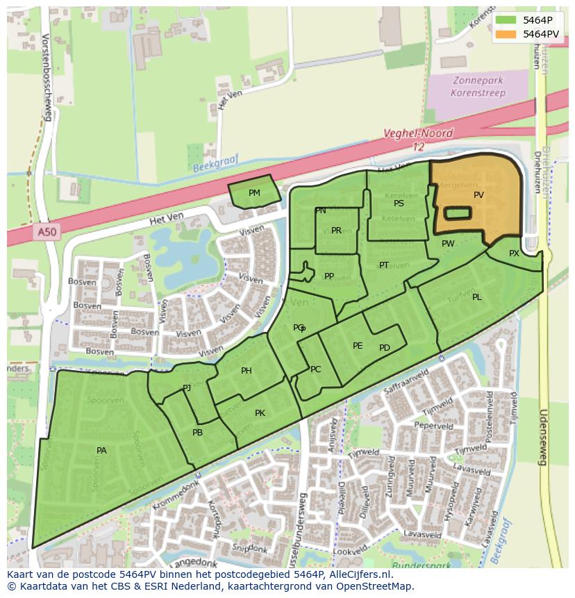 Afbeelding van het postcodegebied 5464 PV op de kaart.