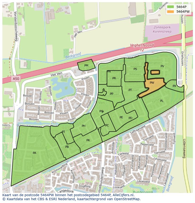 Afbeelding van het postcodegebied 5464 PW op de kaart.