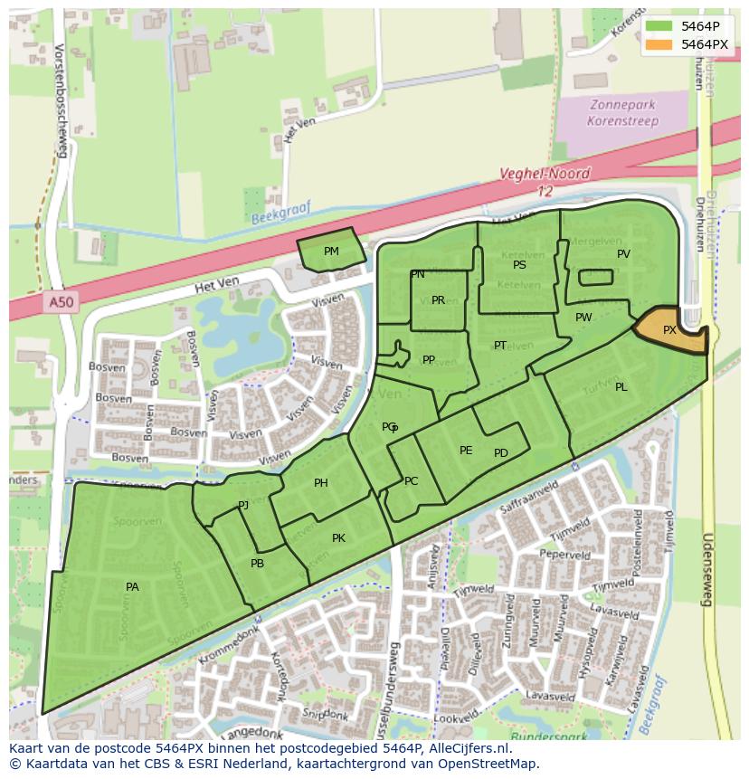 Afbeelding van het postcodegebied 5464 PX op de kaart.