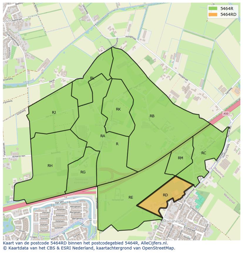 Afbeelding van het postcodegebied 5464 RD op de kaart.