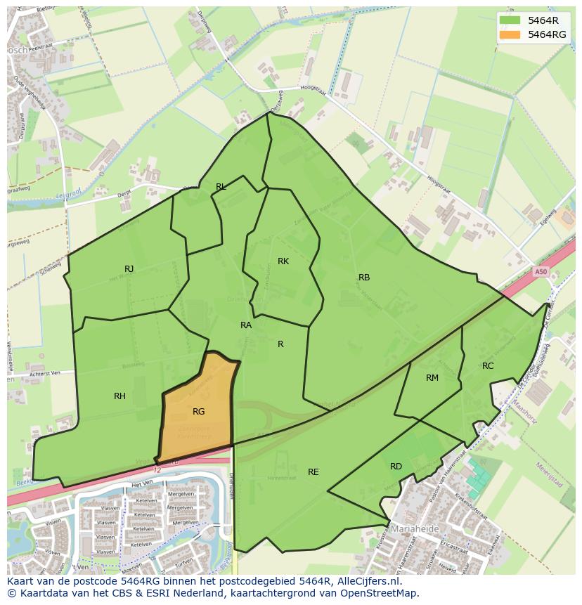Afbeelding van het postcodegebied 5464 RG op de kaart.