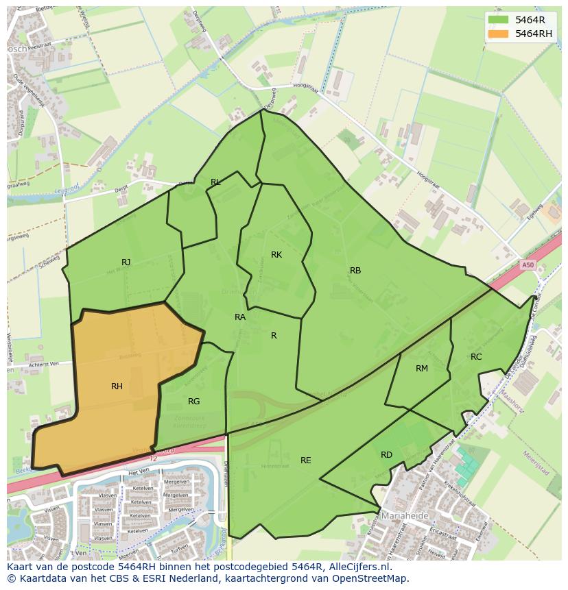 Afbeelding van het postcodegebied 5464 RH op de kaart.