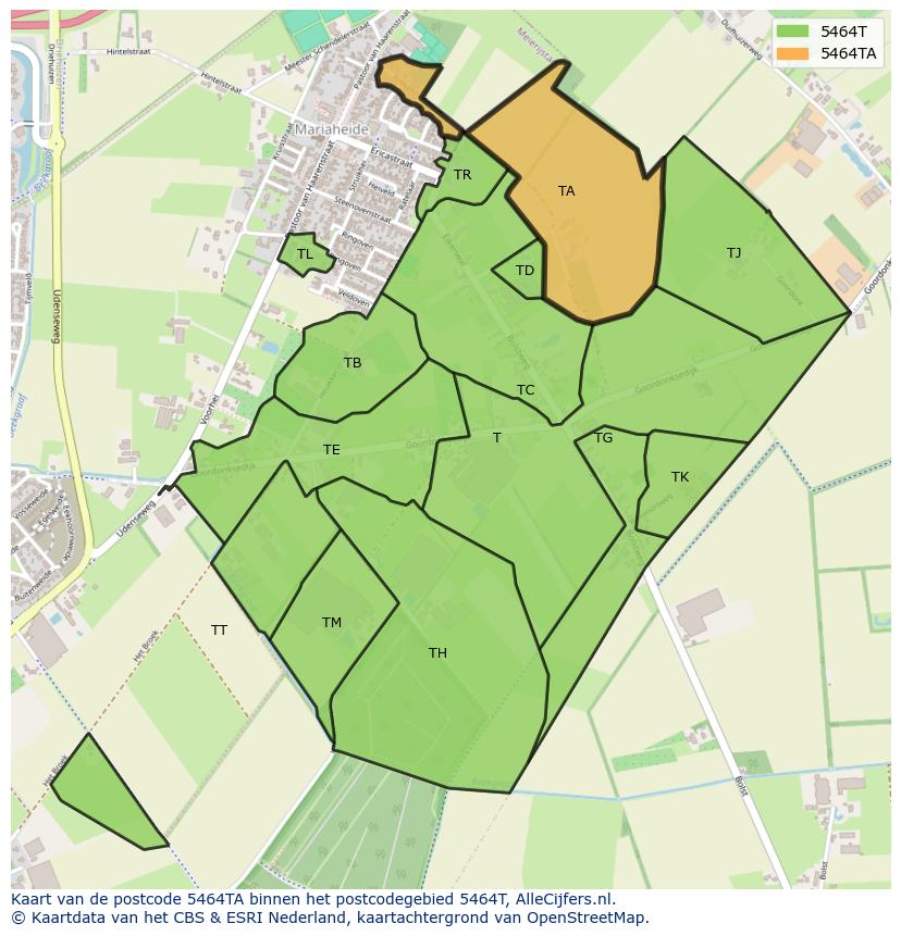 Afbeelding van het postcodegebied 5464 TA op de kaart.