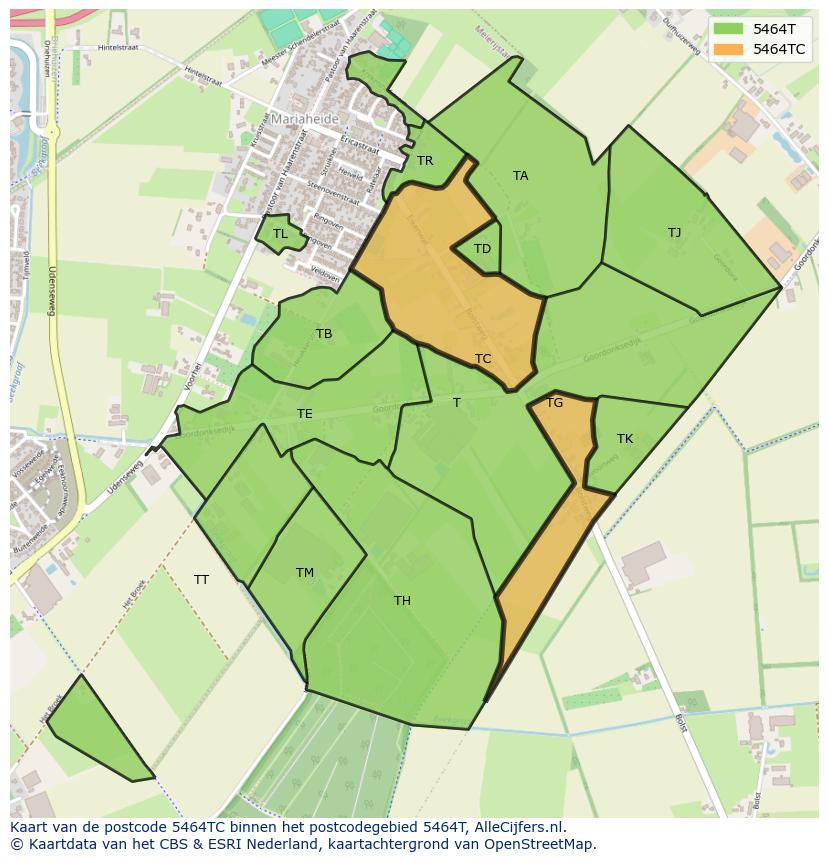 Afbeelding van het postcodegebied 5464 TC op de kaart.